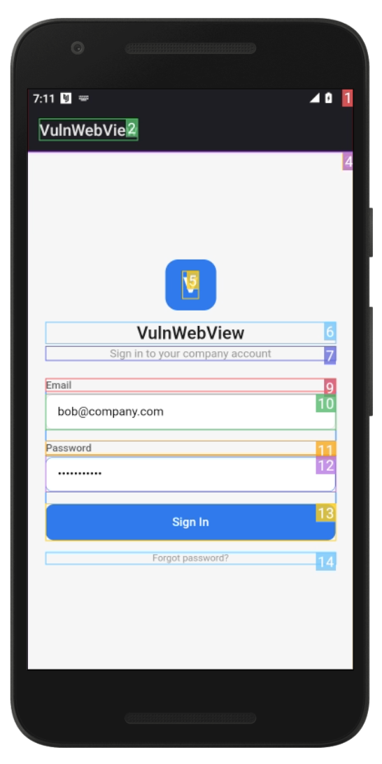 Djini AI agent exploring the VulnWebView app