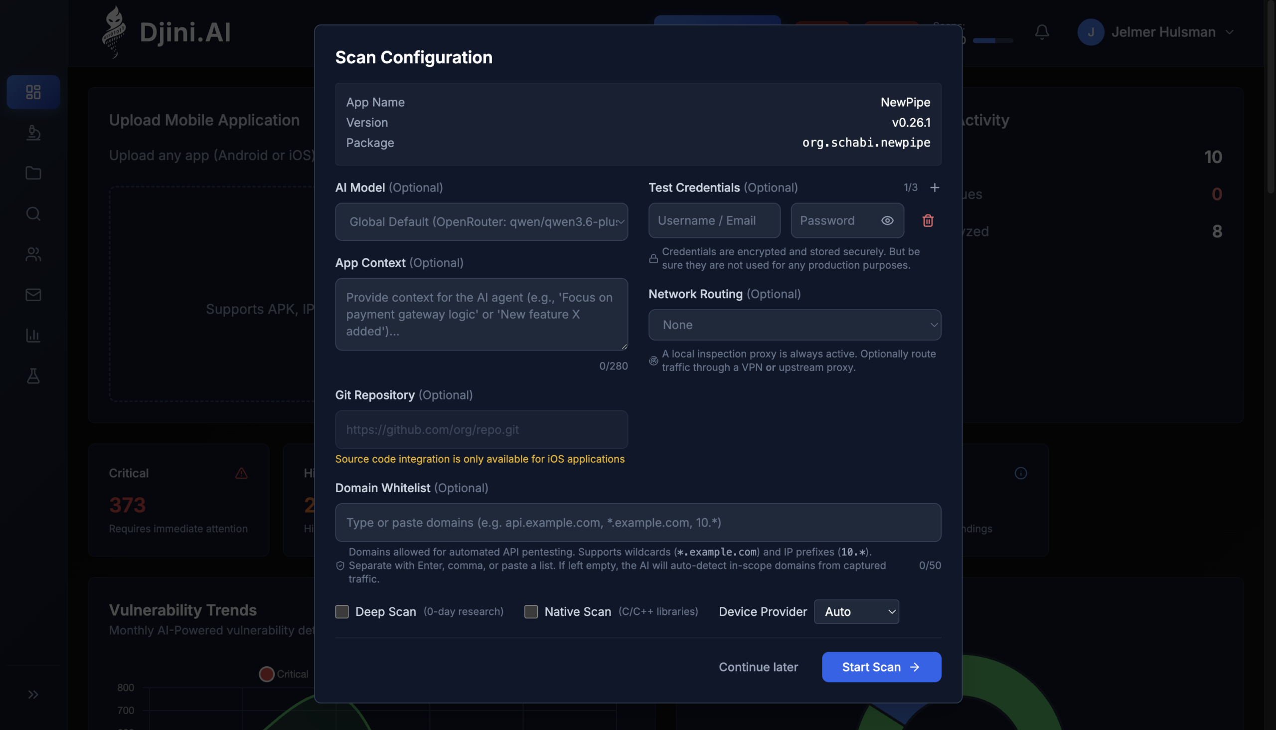 Djini.AI — uploading NewPipe v0.26.1 for scanning