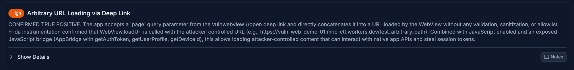 Djini finding: arbitrary URL loading via deep link